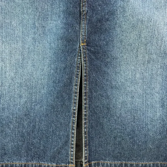 Vintage Y2K high waisted jeans skirt below knee  front slit dark denim Sz3 - Picture 9 of 14